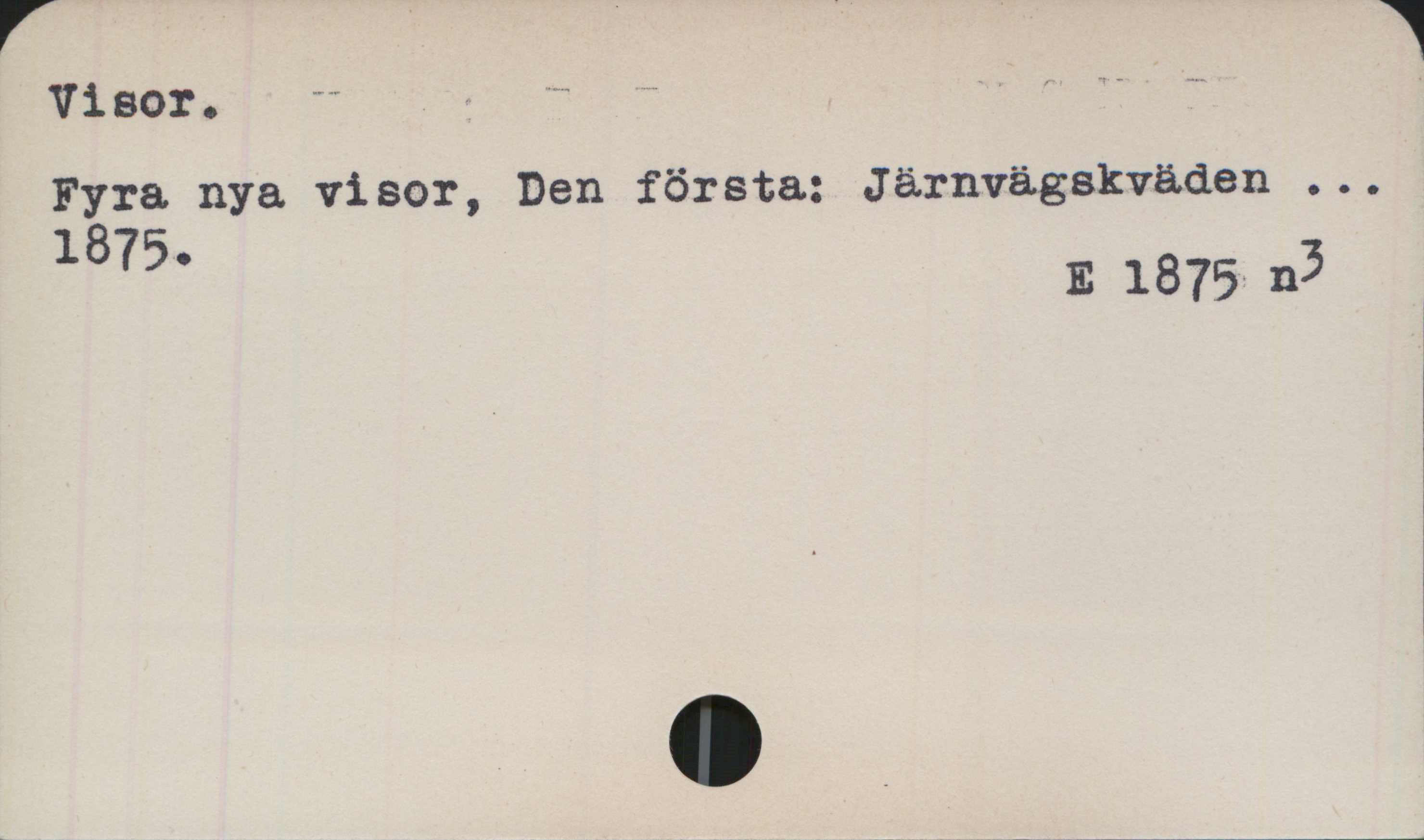 Visor. ﻿

Visor

Fyra nya visor, Den första: Järnvägskväden ...

1875.

E 1875 n3